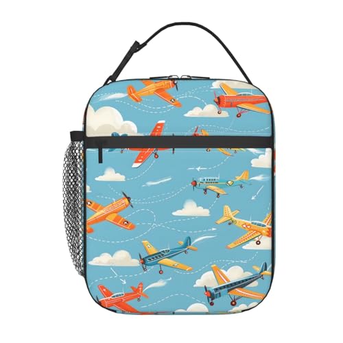 ainori Reusable Vintage Airplane Lunch Box for Kids Girls Boys Women Adult, Insulated Retro Aircraft Blue Lunch Bag,Polyester Cooler Handbags Case for...