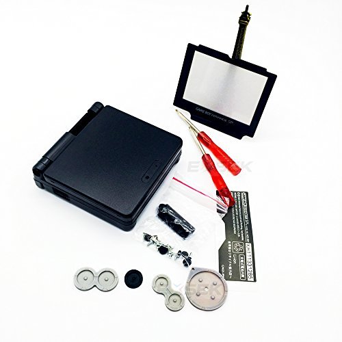 Replacement GBA SP Housing Shell Pack Compatible for Game boy Advance SP, GBA SP Shell case Replacement - Lens Screen Included (Black)