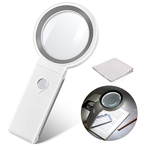 Lesen Lupe mit Licht und Ständer für senioren groß, 18 LED dimmbare Handleselupe 30X Doppelglaslinsen zum Lesen, Briefmarken, Karten, Makuladegeneration Cover