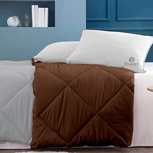 Image of Filbert - Double Bed Comforter for Winter 300 GSM Reversible Microfiber Soft & Cozy Diamond Stitch Quilt (90 inch x 100 inch Inches /228cm x 254cm) - Comforter Double Bed|Silver /Chocolate Brown