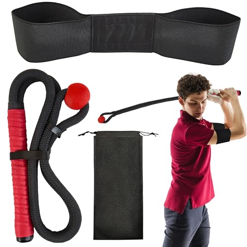 Golf Swing Trainer Rope Aid,Speed Power Tempo Training - Indoor Club Rope Whip Swing Posture Practice Golf Lag Rope Shot Drill Swing Trainer Equipment Exercise Buddy with Weighted Ball (red)