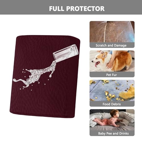 Funda de sofá acolchada impermeable color burdeos lavable y antideslizante para mascotas 6