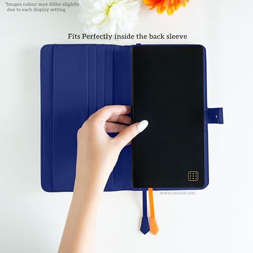 Image of NEORAH-PETITE Notebook SLEEVE with SNAP Button + Dotgrid JOURNAL|Faux Leather Sleeve + Penloop|2Front 1Back compartment|4 CardSlots|2 BookMarks|Gift Box- Fits any PETITE Softcover Notebook- DARK BLUE