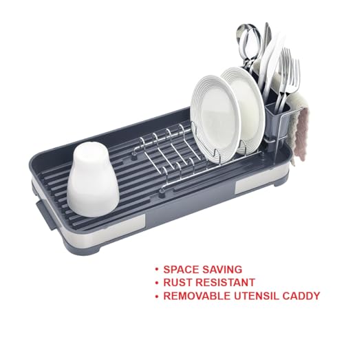 Glad Stainless Steel Dish Drying Rack - Small Space Saving Dish Drainer with Removable Cutlery Holder, Drain Spout, and Towel Bar - Rust-Resistant Metal Rack for Kitchen Countertops, (8”W x 17.5”L) - image 2