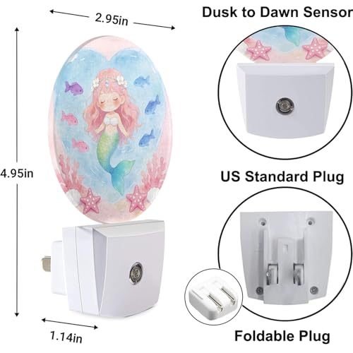 Image of Mermaid Silhouette Night Light Beauty Moon Night Fish Tail Grass Field Yellow Black Plug-in Nightlight Energy Saving 0.5W LED Lighting for Boys Girls Men Women