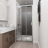 Bathlink 36' W x 78' H 3-Panels Sliding Shower Door, Shower Door Clear 6mm Tempered Glass with Chrome Frame, 3-Panels Sliding Shower Easy to Clean,Three-Panel Synchronized Shower Sliding Door