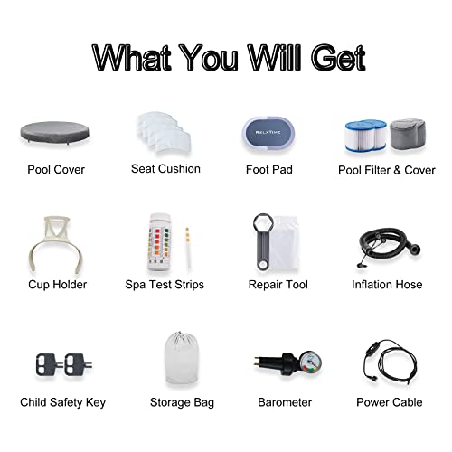 Relxtime Inflatable Hot Tub 4-6 Person, Portable Air Jet Spa Outdoor Heater Blow Up Hottub With 130 Bubble Jets And Built In Heater Pump, Tub Cover, 4 Non-Slip Spa Seat, 2 Filter Cartridge #TOP4