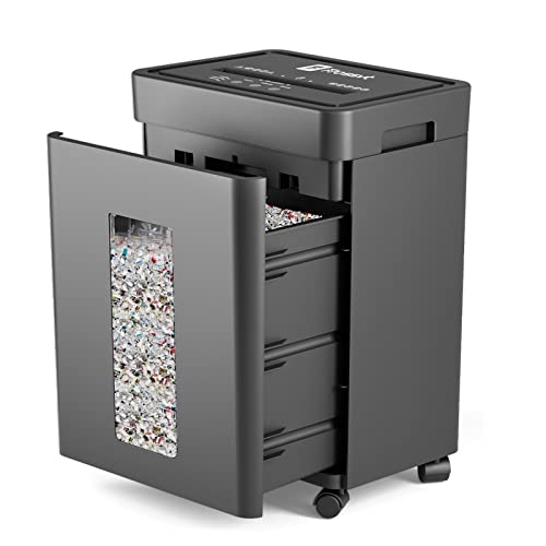 Frossvt Heavy Duty Paper Shredder Micro-Cut High Security Level P-4/12 Sheets 10-Minutes Running Time/AUTO Reverse/ 5.3-Gallon Pull Out Bin, Anti-Jam & Quiet Shredder for Office Home