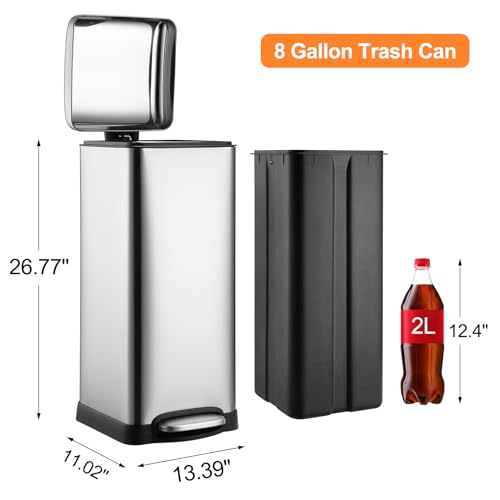 Caneca de basura rectangular de acero inoxidable 30L miniatura 2