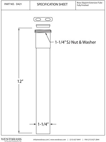 Westbrass D421-62 1-1/14" X 12" Slip Joint Extension Tube, Matte Black #TOP1