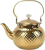 2L Hammered Tea Kettle, Stainless Steel Tea/Coffee Pot Loose Leaf Teapot for Tea, Milk, Coffee, 2L Teapot with Strainer Stovetop Tea Kettle, Outdoor Travel Supplies, Gift For Tea (Gold 2L)
