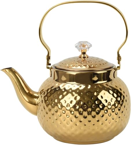 2L Hammered Tea Kettle Stovetop Gold Tea Pot with Straine for Stove