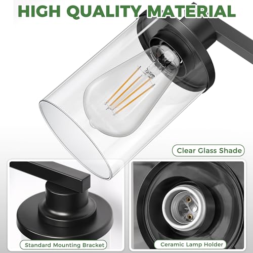Image of DORESshop 2-Light Black Bathroom Light Fixtures Over Mirror with Clear Glass Shade, Vanity Lights for Bathroom Mirror Hallway Bedroom Living Room, ETL Listed