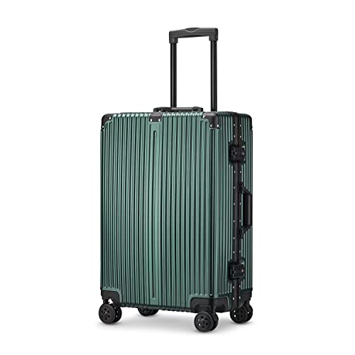 20インチアルミ製ジッパーレスハードシェル機内持ち込み手荷物(サイレントホイール付き)と耐久性のある預け入れ用スーツケース(シルバー)(A2Green,28inch)
