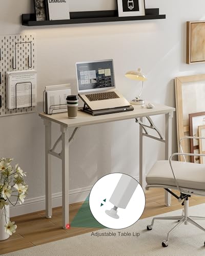 Image of Frylr Small Folding Computer Desk - Portable 35.8 Inch Foldable Laptop Table, Collapsible and Compact for Easy Storage and Fast Setup, Lightweight for Small Spaces, Craft and Study Use, White Ash