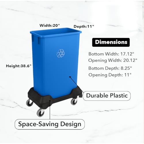 Image of 23 Gallon Slim Rectangular Garbage Can with Wheels - Blue
