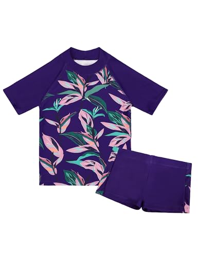 Cadocado Girls Rash Guard Set Short Sleeve Two Piece Swimsuit Bathing Suit UPF 50+ Beach Swimwear 3-10 Years