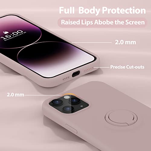 Mocca Compatible With Iphone 14 Pro Case With Ring Stand | Super Soft Microfiber Lining | Full-Body Anti-Scratch Liquid Silicone Case For Iphone 14 Pro Women Girls 6.1Inch - Pink Sand #TOP4