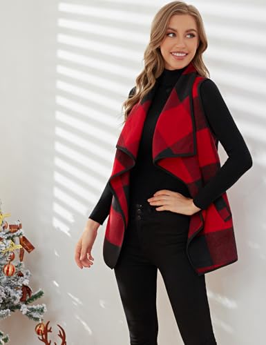 Image of YACUN Women Plaid Vest Lapel Open Front Sleeveless Cardigan