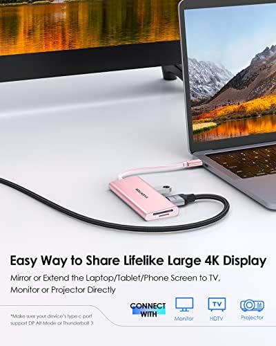 LENTION USB C Hub with 4K HDMI 3 USB 3.0 SD TF Card Reader MacBook Adapter Compatible 2022-2016 MacBook Pro/Air 13/14/15/16 New Mac Air/Surface Chromebook More Multiport Dongle Adaptor (C34 Rose Gold)