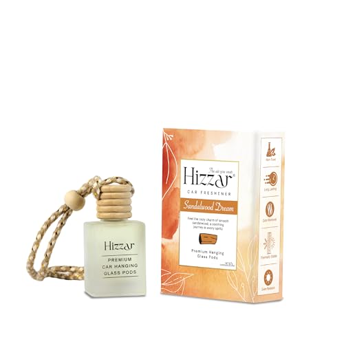 Image of Sandalwood Dream Car Perfume Hanging Pod 10ml | Natural Essential Premium Fragrance Oils in Glass Bottle with Wooden Diffuser Lid | Long Lasting Car Air Freshener Scent