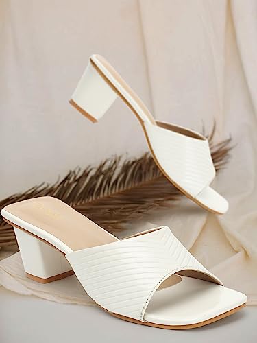 Image of Denill Women's Slip-On Heeled Sandals Square Toe, Textured Upper & Non-Slip Sole