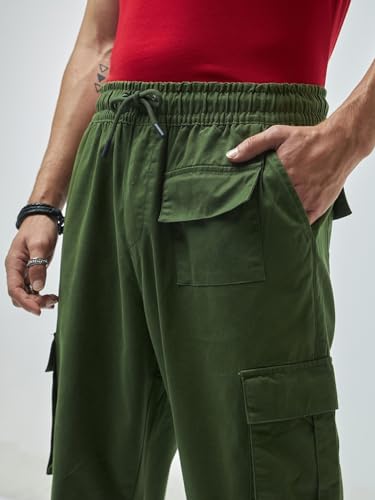 Image of Bewakoof Men's Oversized Fit Mid Rise Cargo Trousers|Loose Fit Street-Style Comfort | Utility Pockets | Everyday Wear