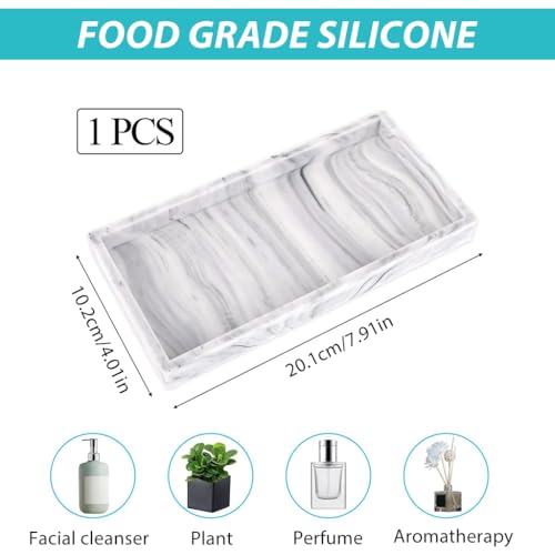 Image of HASTHIP Silicone Bathroom Tray for Countertop & Vanity, Modern Marble Pattern Jewelry, Wristwatch, Makeup, Perfume Organizer, Non-Slip, Durable Storage Tray, 20x10cm, Easy to Clean