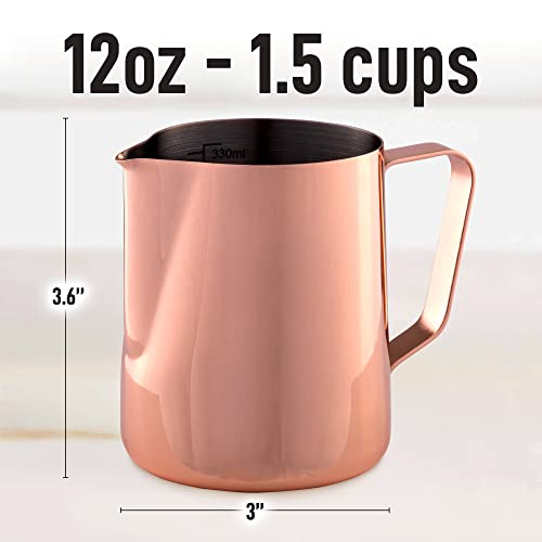 Zulay Kitchen 12Oz Stainless Steel Milk Frothing Pitcher - Milk Frother Cup - Easy-To-Clean Espresso Accessories - Easy-To-Read Creamer Measurements - Foam Making For Coffee (Rose Gold) #TOP5