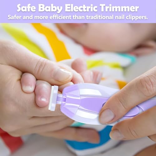 Image of Electric Nail File Drill for Baby No Sharp Claws Hurt, 6 in 1 Safety Cutter Trimmer Clipper for Toes and Fingers (Blue) (Purple-18 in 1)