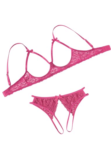 Avidlove Women's Exotic Lingerie Sets Naughty 2 Pieces Bra Panty Set Sexy Cutout Lace Lingerie Rose Red Medium
