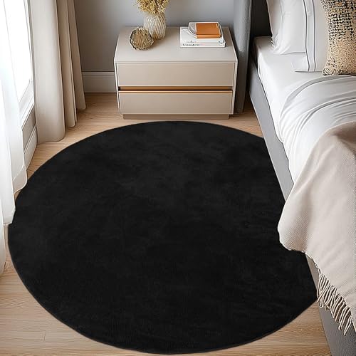 Tapete circular negro 4x4 pies ultra suave con espuma miniatura 6