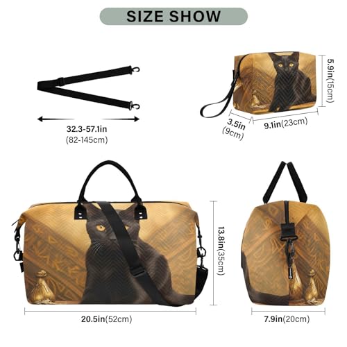 Large Travel Duffel Bag, Pharaoh Black Cat Sports Tote Gym Bag, Shoulder Weekender Overnight Bag for Women Men, Carry On Luggage with Toiletry Bags3