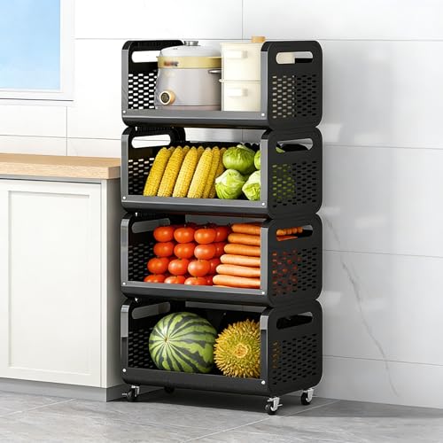 Cesta para frutas y verduras multifuncional de cocina con estante extraíble de tres niveles 2