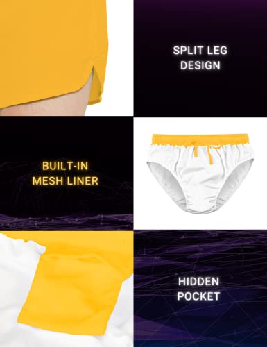 Demozu Men's 3 Inch Neon Running Shorts Quick Dry Workout Athletic Gym Marathon Shorts With Liner, Yellow, M #TOP5