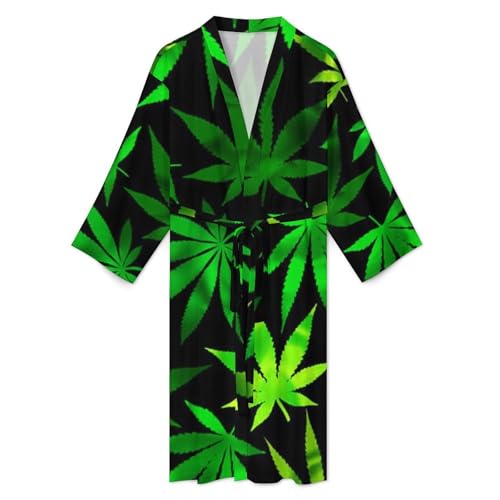 Weed Leaf Mens Summer Robes Lightweight Bathrobe Bath Robe Knee Length Shawl Collar Loungewear3
