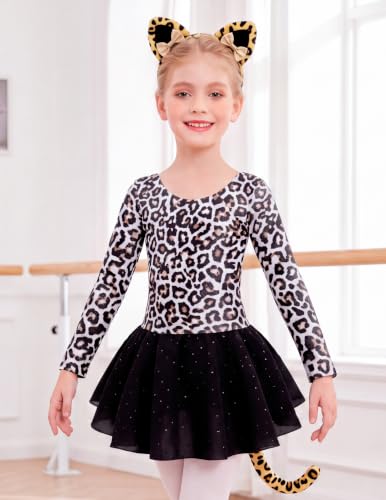 Image of Arshiner Girls Long Sleeve Ballet Leotards Shiny Criss-Cross Back Dress