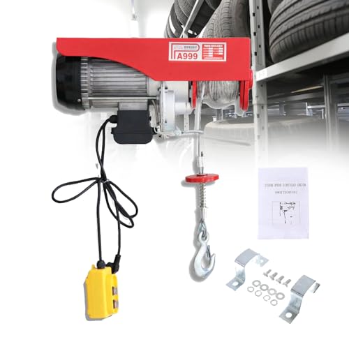 Electric Hoist Remote Controller, Industrial Crane Winch with Wire Control, 800kg Lift Capacity, Pure Copper Motor, Single/Double Slings for Garage Ceiling Overhead Use, 12m Reach