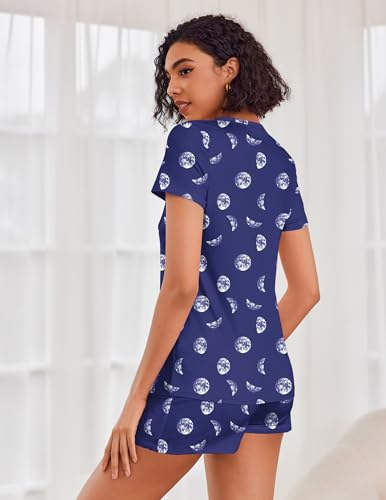 Image of Ekouaer Womens Pajama Sets Short Sleeve Pajamas for Women Sets Soft Lounge Sets Casual V Neck Sleepwear PJS