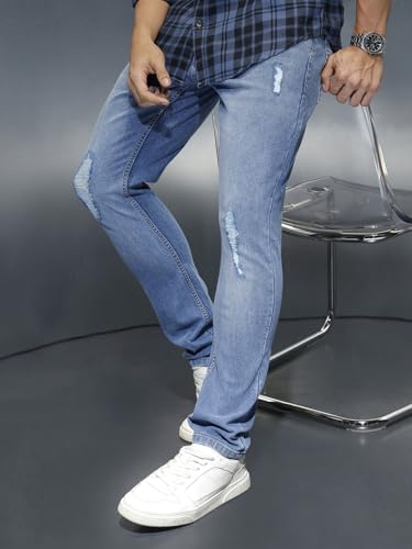 Image of WROGN Men's Cotton Stretch Jeans | Solid Design | Slim Fit