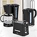 ONVAYA® Frühstücksset 3-teilig | Kaffeemaschine Toaster Wasserkocher Set | Frühstücksserie 3 in 1 | Schwarz | Filterkaffeemaschine für 12 Tassen | Toaster für 2 Scheiben | Wasserkocher 1,7 Liter
