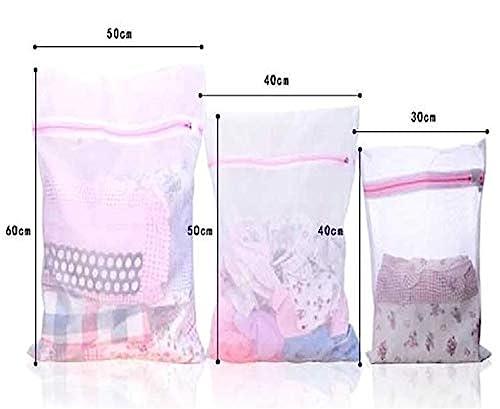 Image of Lukzer Mesh Laundry Bag for Clothes Washing Bag (Pack of 3 Pcs) White Travel Storage Organizer with Rust-Free Zipper for Delicates Blouse, Bra, Hosiery, Lingerie, Stocking & Shoe Washing Machine Bag
