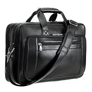 Men’s Solid Thick Full Grain Leather 17.3″ Laptop Briefcase Classic Messenger Bag Fit Business Travel