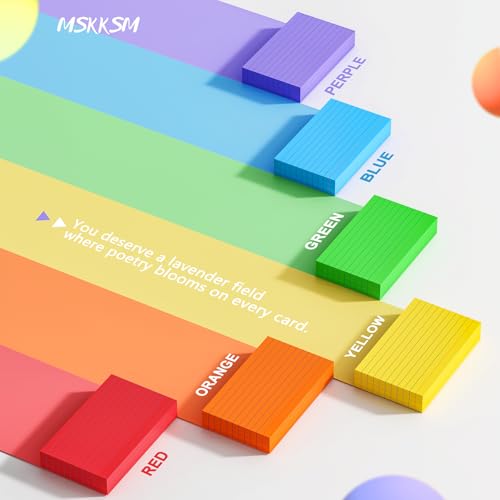 300 Count Index Cards 3x5 CueCards for Studying, Flash Cards 3x5 for Studying Index Cards, Colored Cue Cards Flashcards Lined Paper Note Cards Coloured Notecards Neon 6 Colors image 6