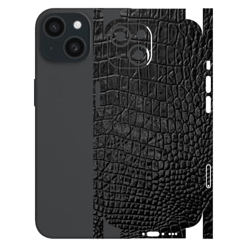 Image of AtOdds - Full Body Back Screen Guard Protector Film - 3D Textured Lamination Wrap Skin Sticker for iPhone 15 | Scratchproof Matte Finish (Design - Black Crocodile)