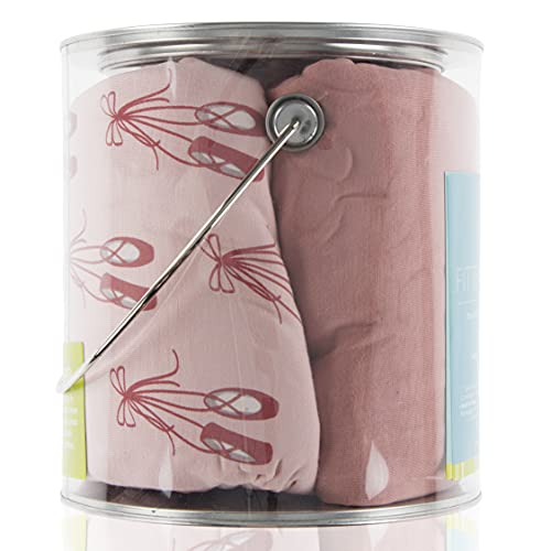 Image of KicKee Pants Fitted Baby Crib Sheet Set of 2, Lovable Prints for Crib Mattress, Crafted from Viscose from Bamboo for Ultra Soft Baby Bedding (Baby Rose Ballet & Antique Pink - One Size)