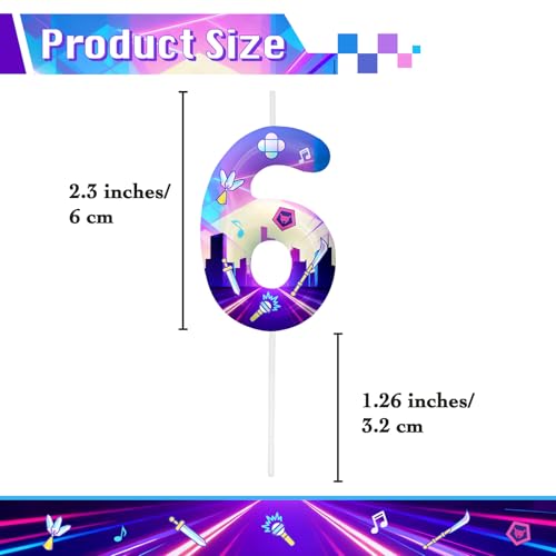 Image of Purple Number 6 Birthday Candles, Cartoon Themed Cake Toppers for Boys Girls Cake Decorations, Birthday Decorations Party Supplies, Number Candles for Party Decor