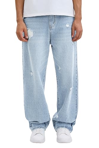 Men's Y2K Hip Hop Ripped Baggy Jeans Loose Fit Wide Leg Denim Pants Casual Streetwear Trousers4