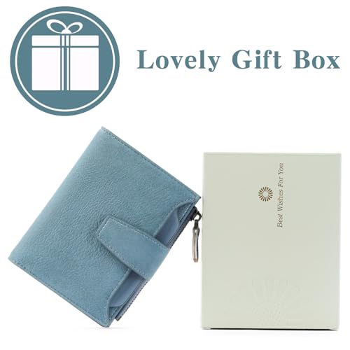 Image of GOIACII RFID Secure Wallet for Women Small Card Holder Leather Blue | Trifold Billfold, Vegan Leather, Compact Size, 4 ID Windows, 12 Card Slots, 1 Zipper Coin Pocket, Minimalist