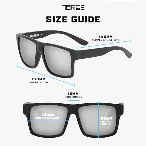 Image of TOROE Eyewear Matte Black RANGE XL Frame Sunglasses Light Weight TR90 Frame, Polarized Polycarbonate Lens